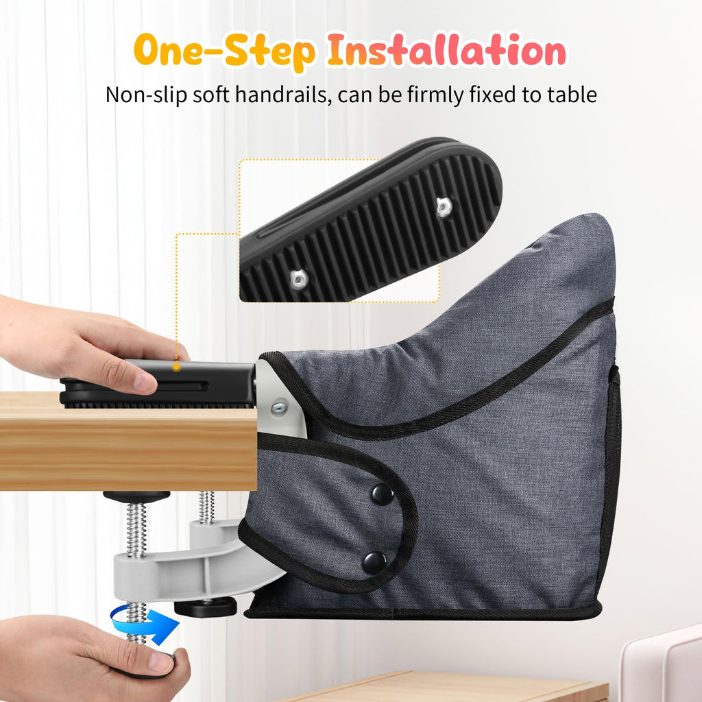 Toogel Hook On High Chair with Tray, Secure Harness & Alloy Clamp, Grey