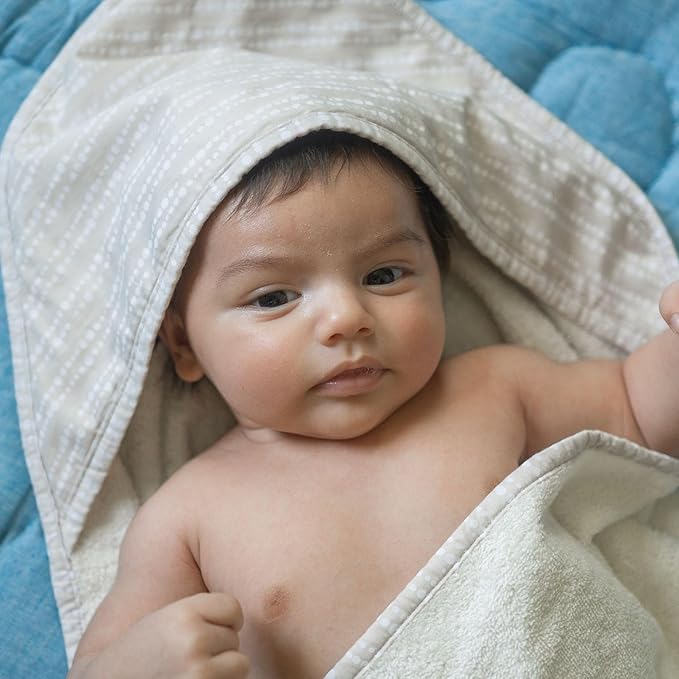 Crane Hooded Towel - 100% Cotton Terry Cloth, Neutral Dot, 30" x 30", Hooded Baby Beach & Bath Towel