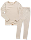 VAENAIT BABY Infant Toddler Kids Girls Long Sleeve Modal Sleepwear Pajamas 2pcs Set Shirring Ivory JS