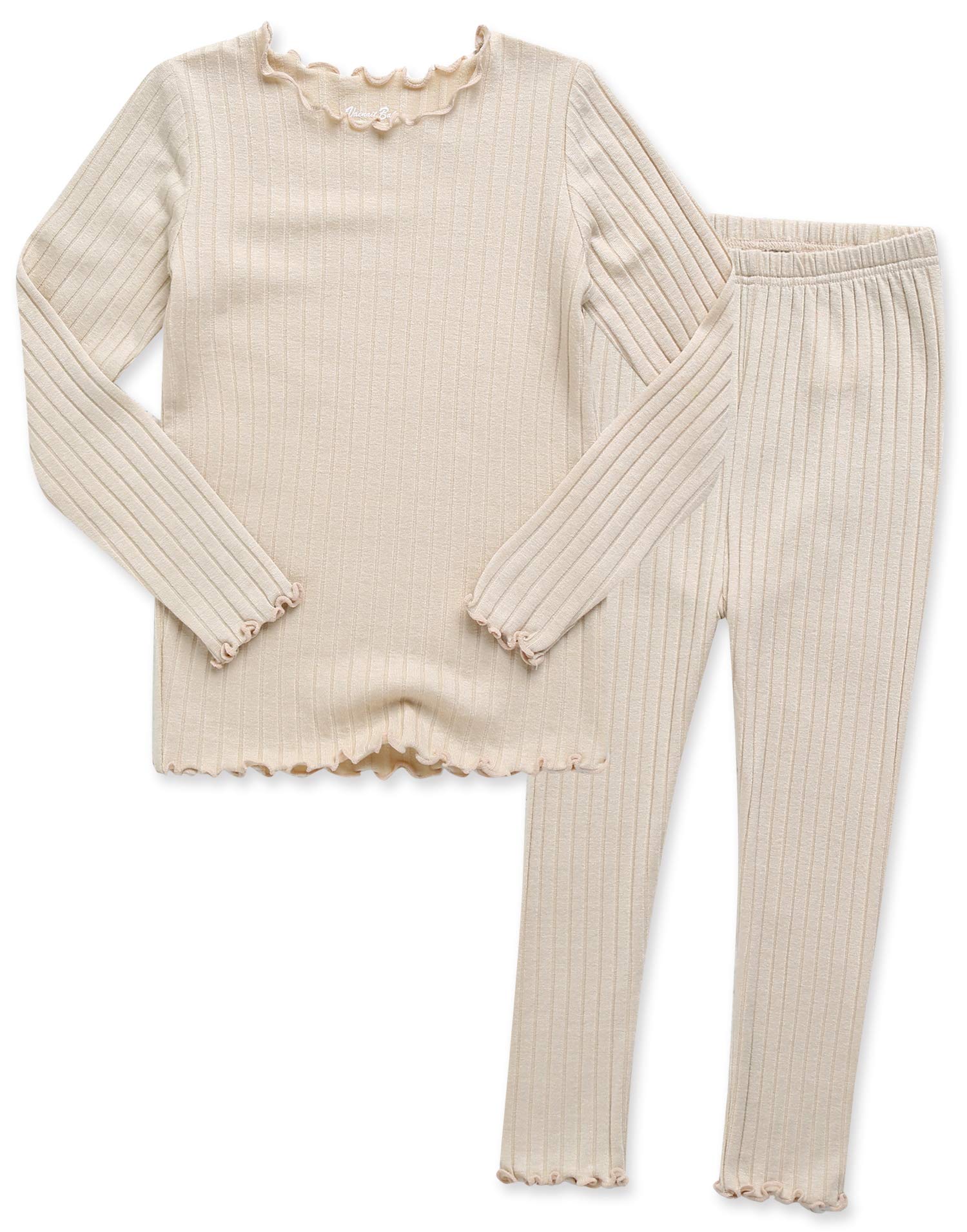 VAENAIT BABY Infant Toddler Kids Girls Long Sleeve Modal Sleepwear Pajamas 2pcs Set Shirring Ivory JS