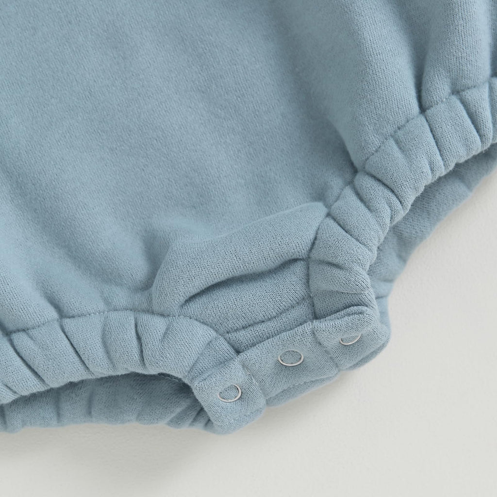 VISGOGO Baby Boy Oversized Sweatshirt Romper Solid Long Sleeve Bubble Little Dude Romper Sweater Bodysuits Fall Clothes (Blue, 12-18 Months)
