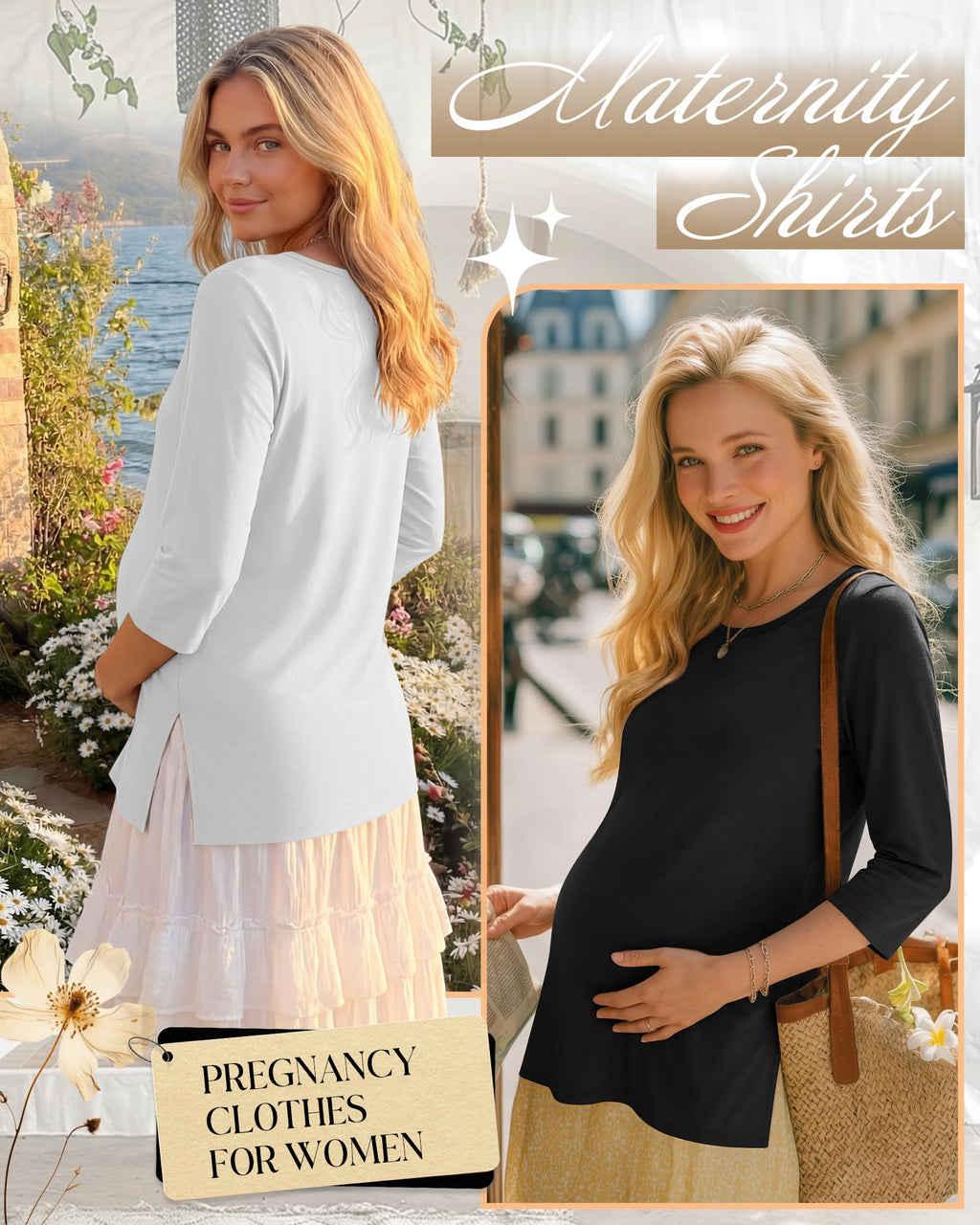 Baggyfly 3 Pack Women's Maternity Round Neck Tunics Tops, 3-Color, XX-Large