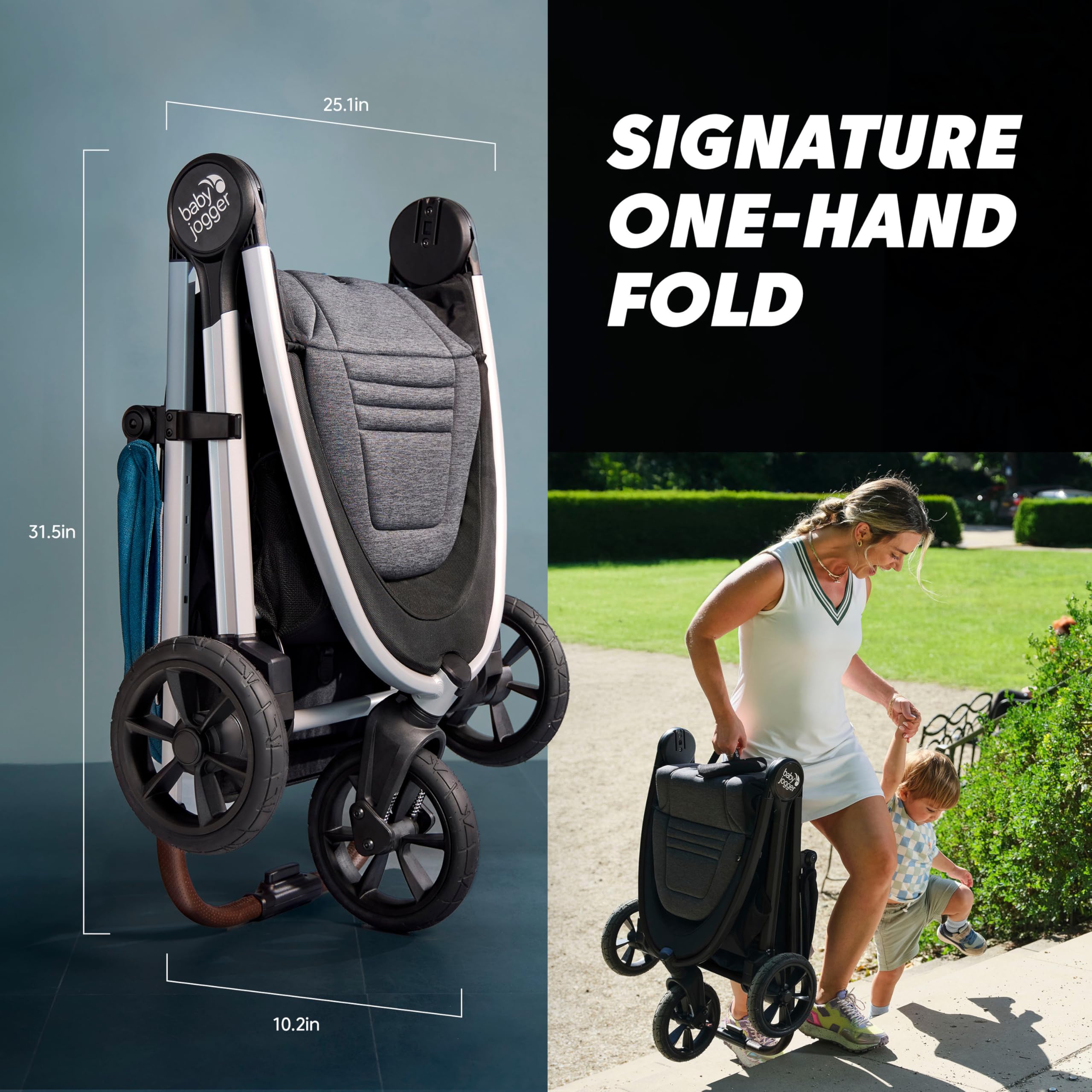 Baby Jogger® City Mini GT3 All Terrain Baby Stroller with Forever Air Rubber Tires, All Wheel Suspension, Lightweight Stroller with Magnetic Buckle, No-Rethread Harness, and Foot Brake, Sierra Sand