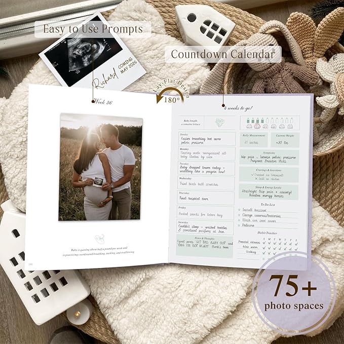 Lanpn My Pregnancy Journal Memory Book for First Time Mom, 156 Page Pregnant Announcement Must Have Planner Scrapbook, Pregnancy Tracking Diary Mom to Be Keepsake Gift for Expecting New Parent Purple