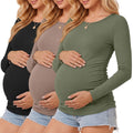 Ficerd 3 Pack Women's Maternity Shirts Long Sleeve Pregnancy Top 3Color XL