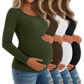 Riyiper 4 Pack Women's Cotton Ribbed Maternity Shirts, 4-Color, Large