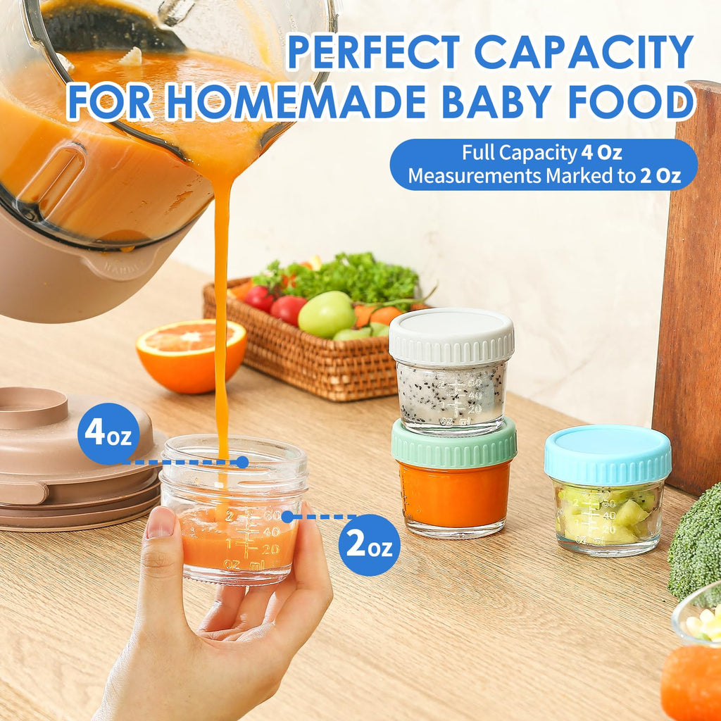 DRKIO 6 pcs Baby Food Storage Containers 4 Oz Small Glass Jars with Lids