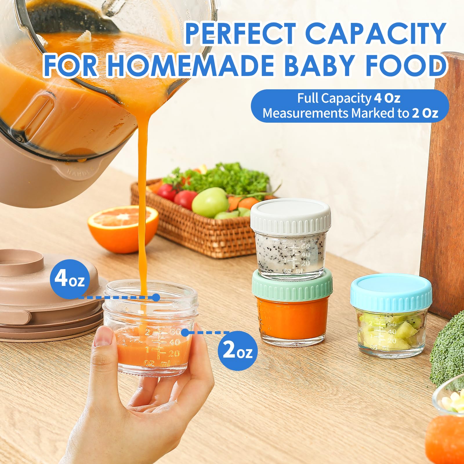 DRKIO 6 pcs Baby Food Storage Containers 4 Oz Small Glass Jars with Lids