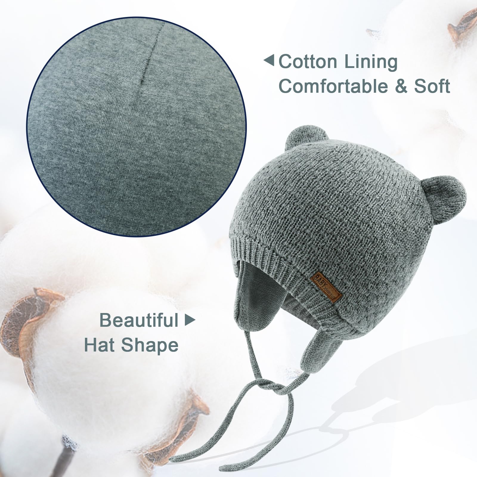 XIAOHAWANG Baby Hat Cute Bear Toddler Earflap Beanie Warm for Fall Winter (2-3 Years, A-Grey 1)
