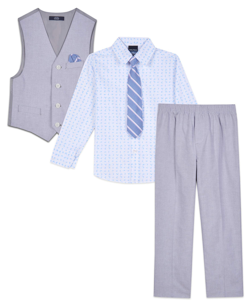Nautica Boys' 4-Piece Vest Set with Dress Shirt, Tie, Vest, and Pants, Grey Mouse, 4
