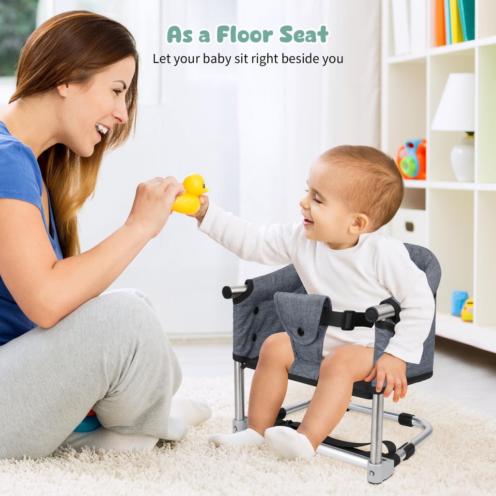 Booster Seat for Dining Table, 3-in-1 Portable Toddler Booster Chair with Safety Buckle, Height Adjustable & Foldable Baby Feeding Seat, Travel High Chair with Washable Cover & Storage Pocket - Red