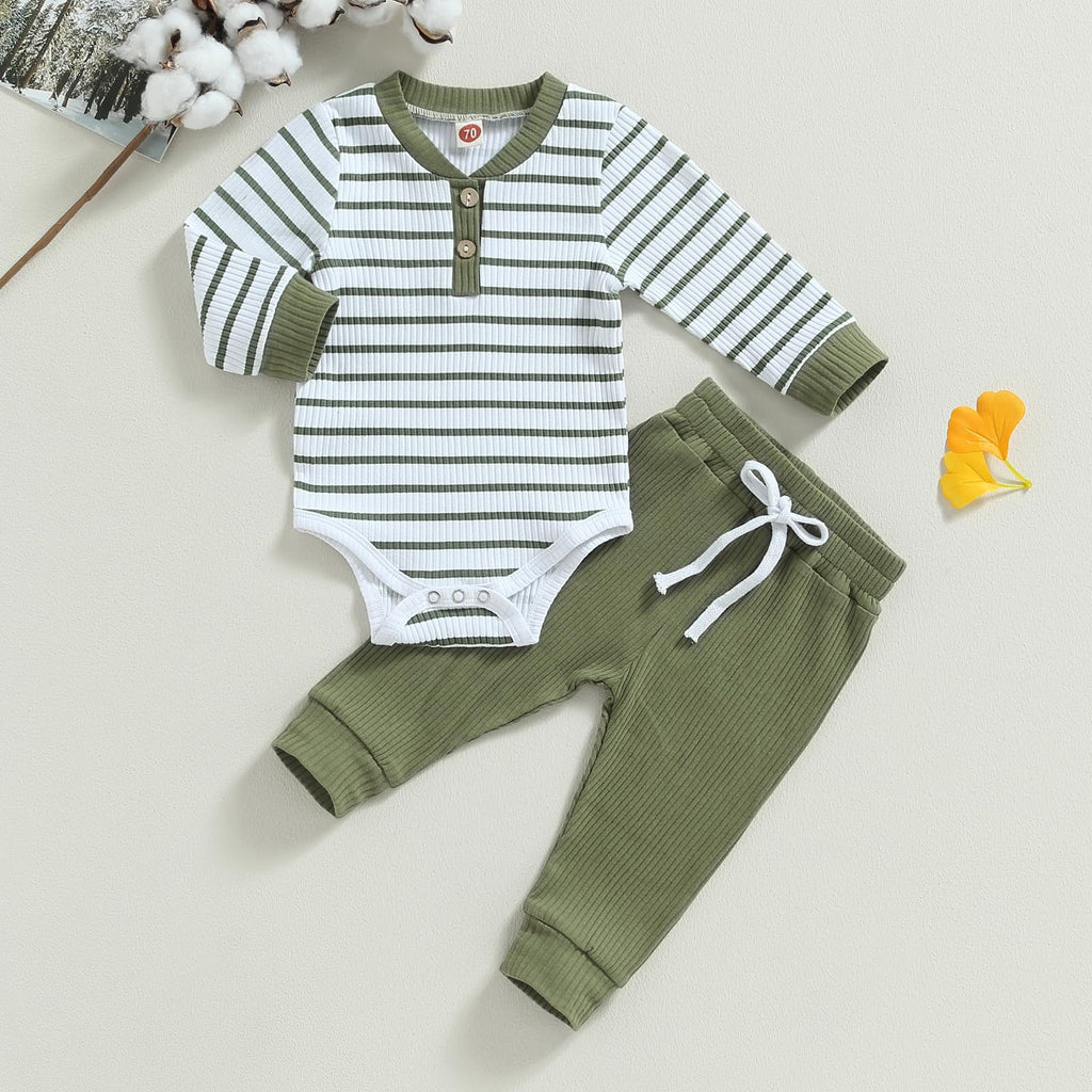 MA&BABY Newborn Baby Boy Clothes Ribbed Knit Long Sleeve Romper Pants Set