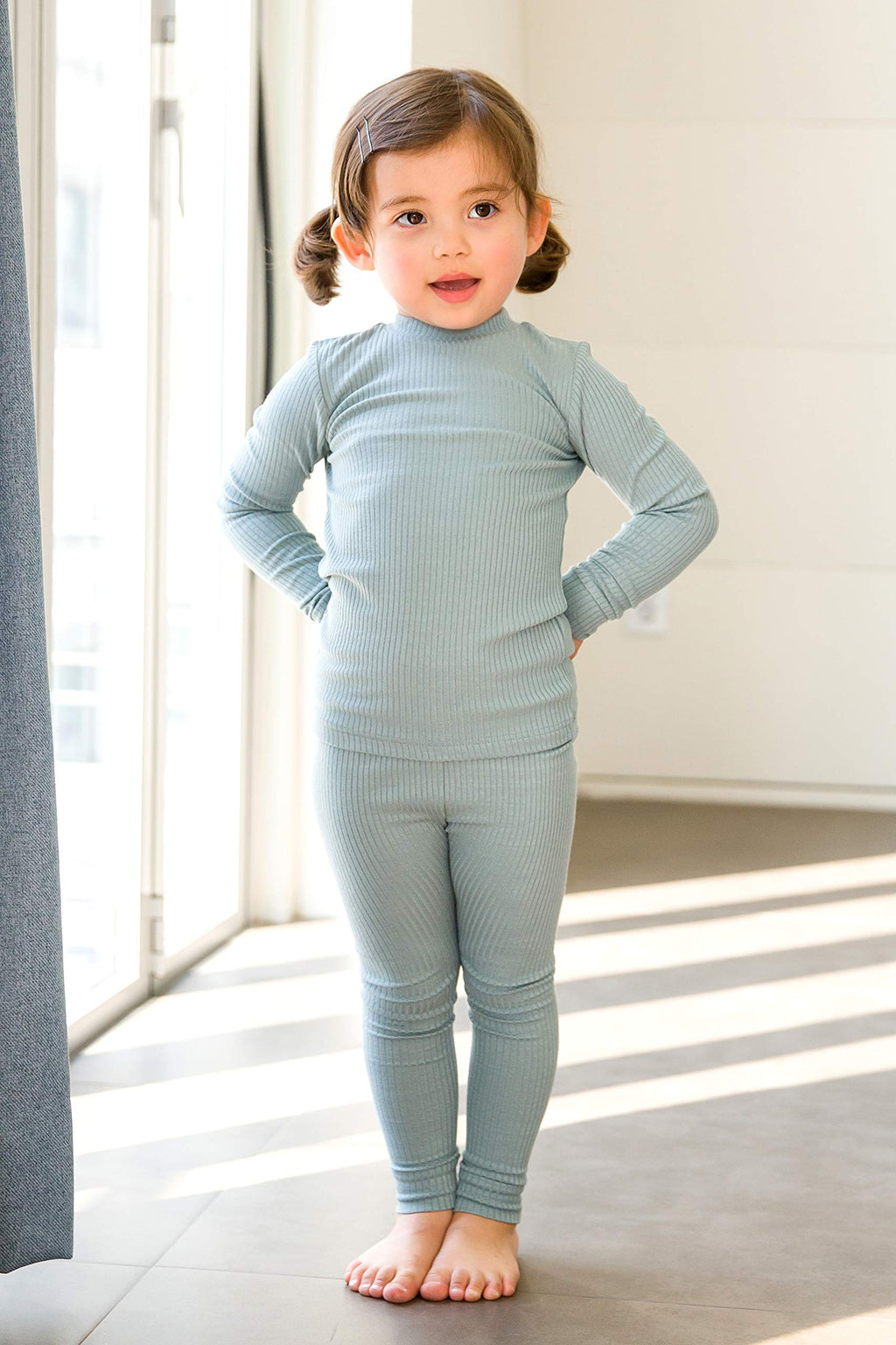 VAENAIT BABY Infant Toddler Kids Girls Long Sleeve Modal Sleepwear Pajamas 2pcs Set Rib Knit Mint M