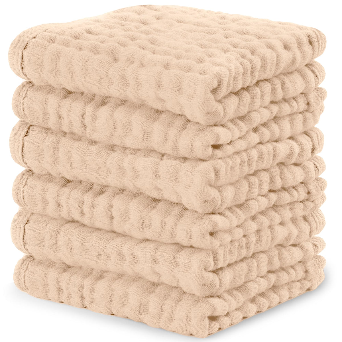 Comfy Cubs Muslin Baby Washcloths 10"x10" 6 Pk - Sand