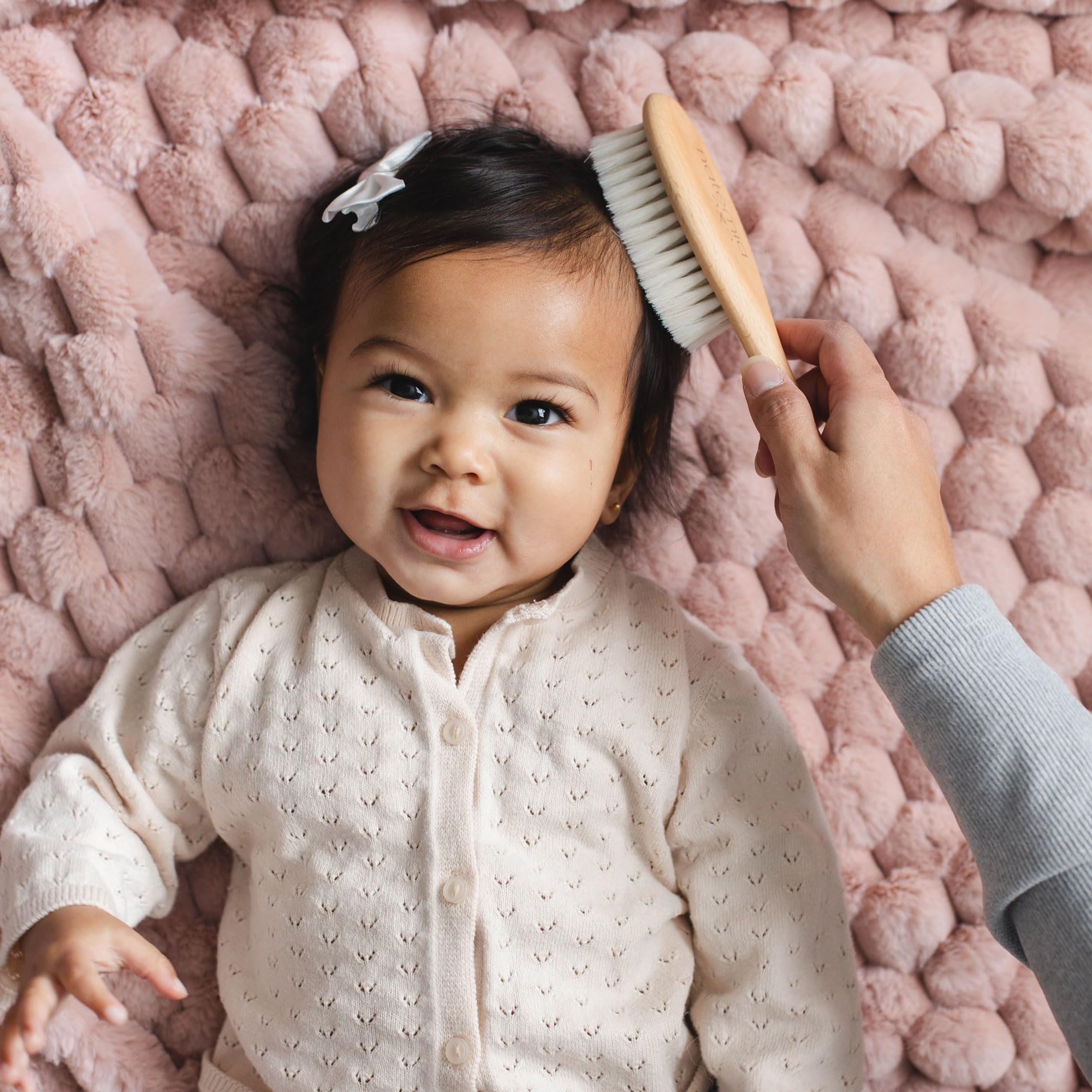 Natemia Wooden Baby Hair Brush - Natural Goat Hair Bristles - Gentle Soft Bristles for Scalp Massage - Cradle Cap Comb for Flake Removal - For Baby Grooming Kit & Toddler Hair Brush