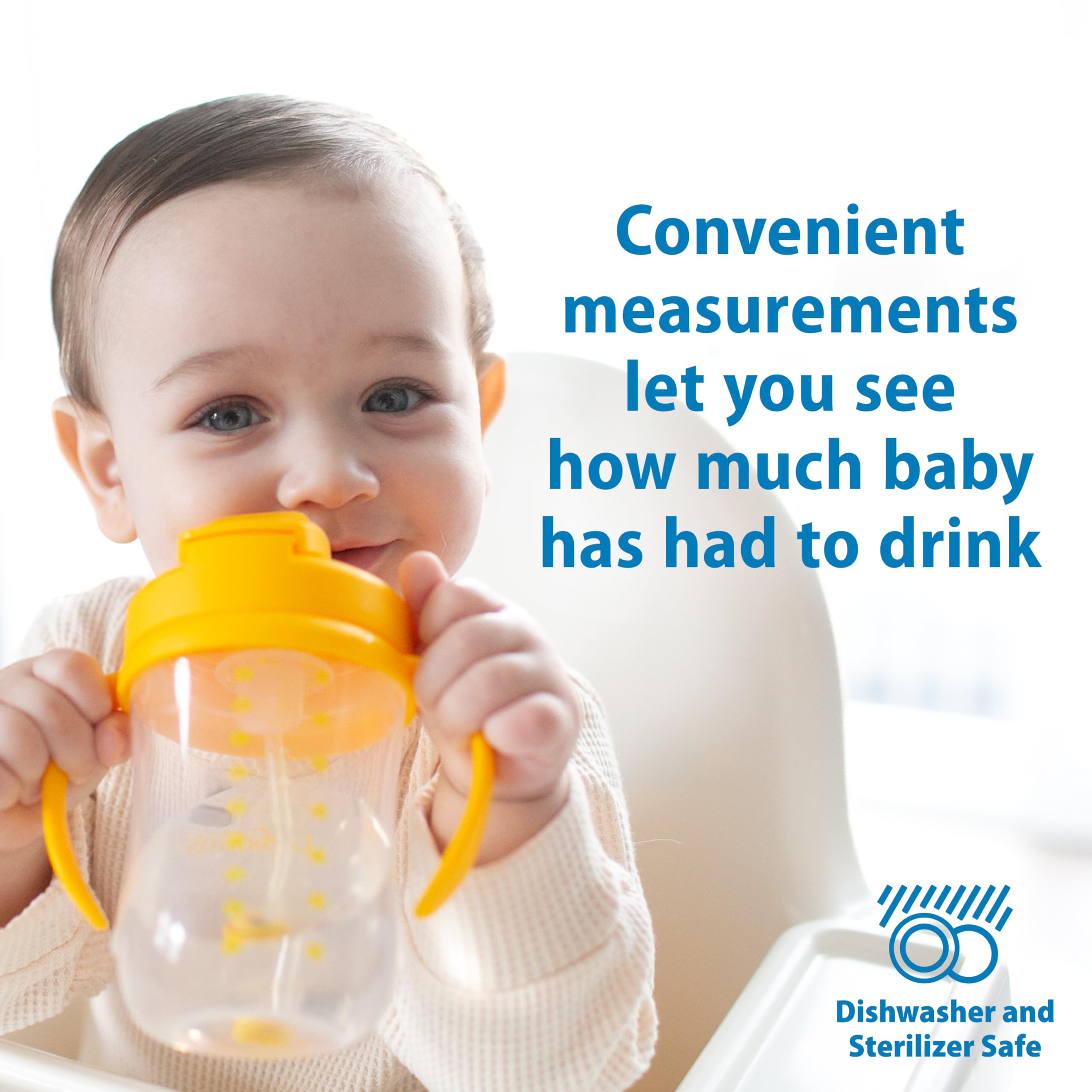 Dr. Brown's Milestones Baby's First Straw Cup, Training Cup with Weighted Straw, 9oz/270mL, Vintage Yellow, BPA Free, 6m+