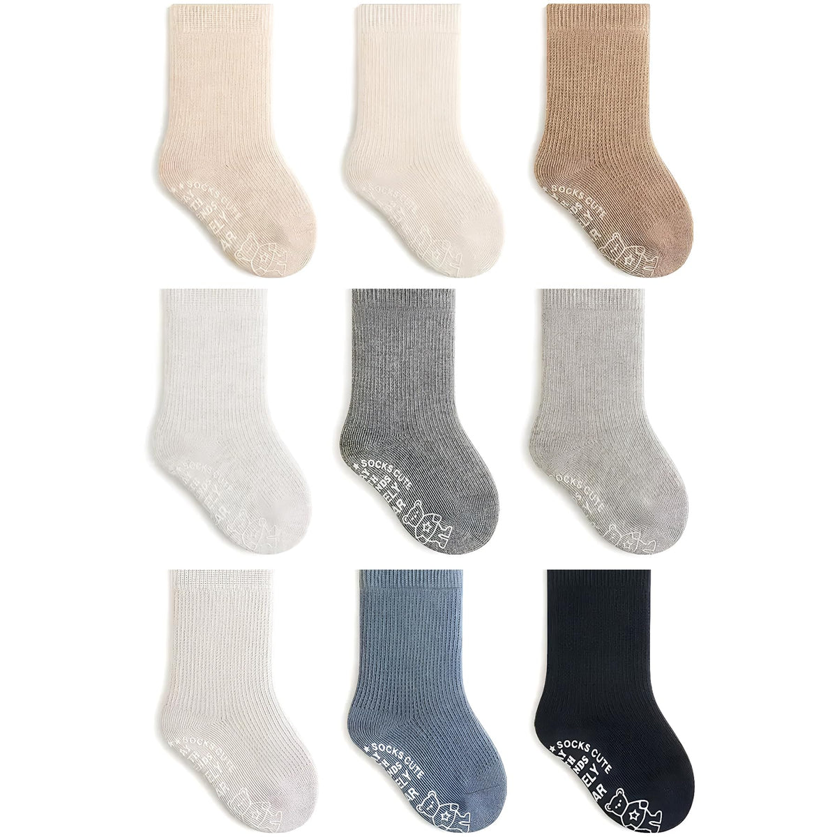 Toddler Socks Unisex Baby Boy Girls Cotton Crew Seamless Socks 9 Pairs