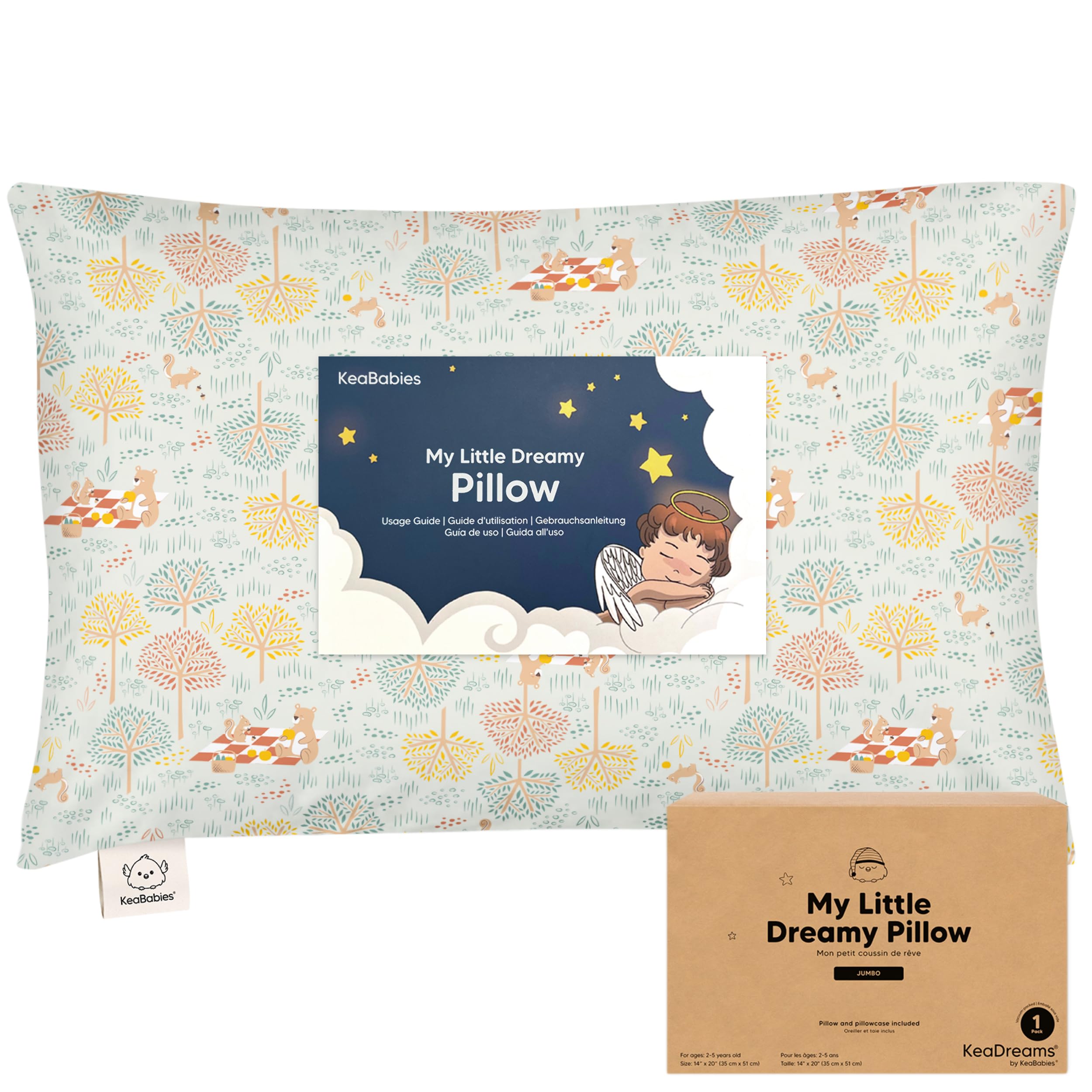 KeaBabies Organic Toddler Pillow with Pillowcase, Jumbo 14X20 (Wild Picnic)