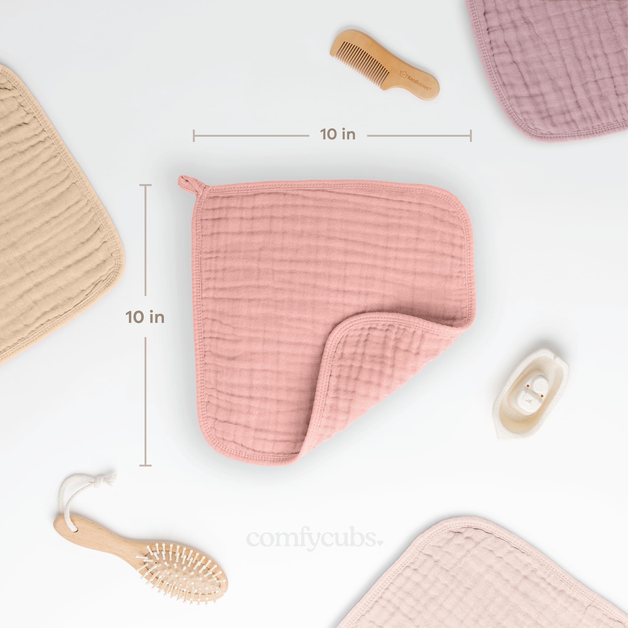 Comfy Cubs Muslin Baby Washcloths 10"x10" 6 Pk - Bold Blush