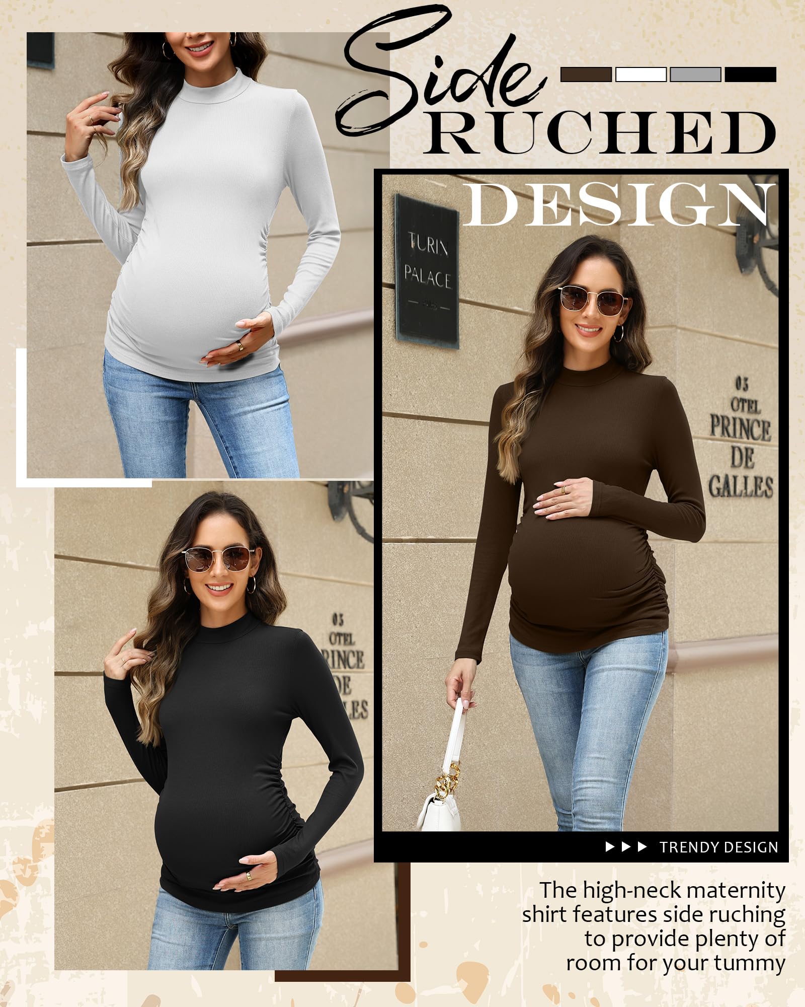 Oakgarden 4 Pack Women Long Sleeve Maternity Shirts, 4-Color, X-Large