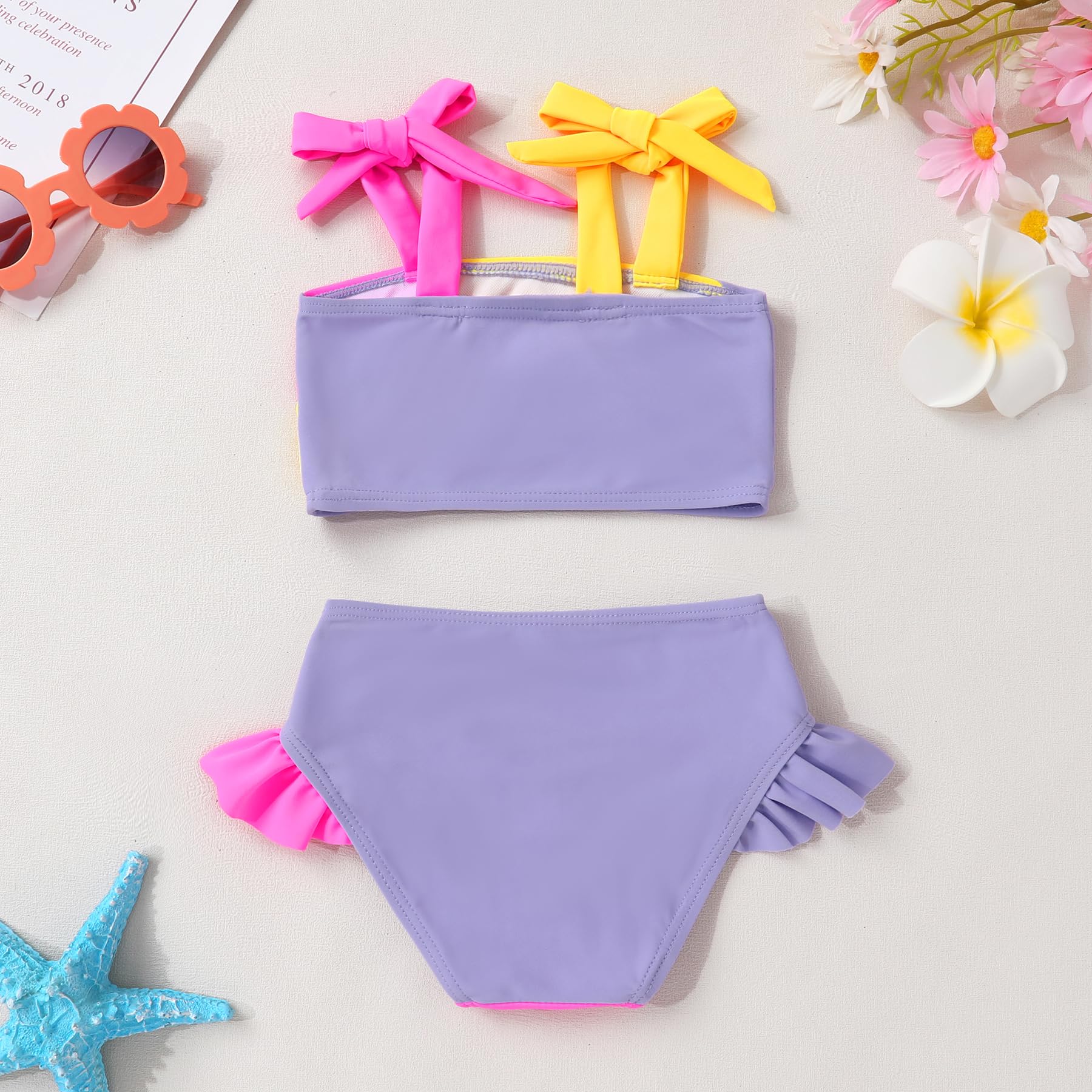YOUNGER TREE Toddler Girls Two Pieces Swimsuit Color Block Stripe Swimwear Summer Beach Bathing Suit 18M-5T