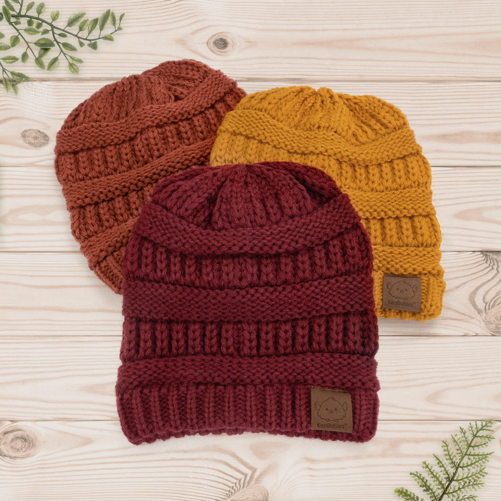 KeaBabies 3-Pack Baby Beanies for Boys, Girls,Soft Cute Baby Hat (Terracotta, 6-36M)