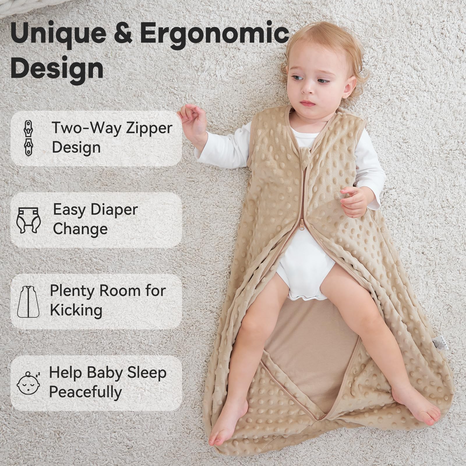 Unnivoll Fleece Baby Sleep Sack 18-24 Months with Plush Dots 1.5 Tog Baby Wearable Blanket with 2-Way Zipper Warm Sleeping Sack for Toddler Infant - XLarge, Blue&Green