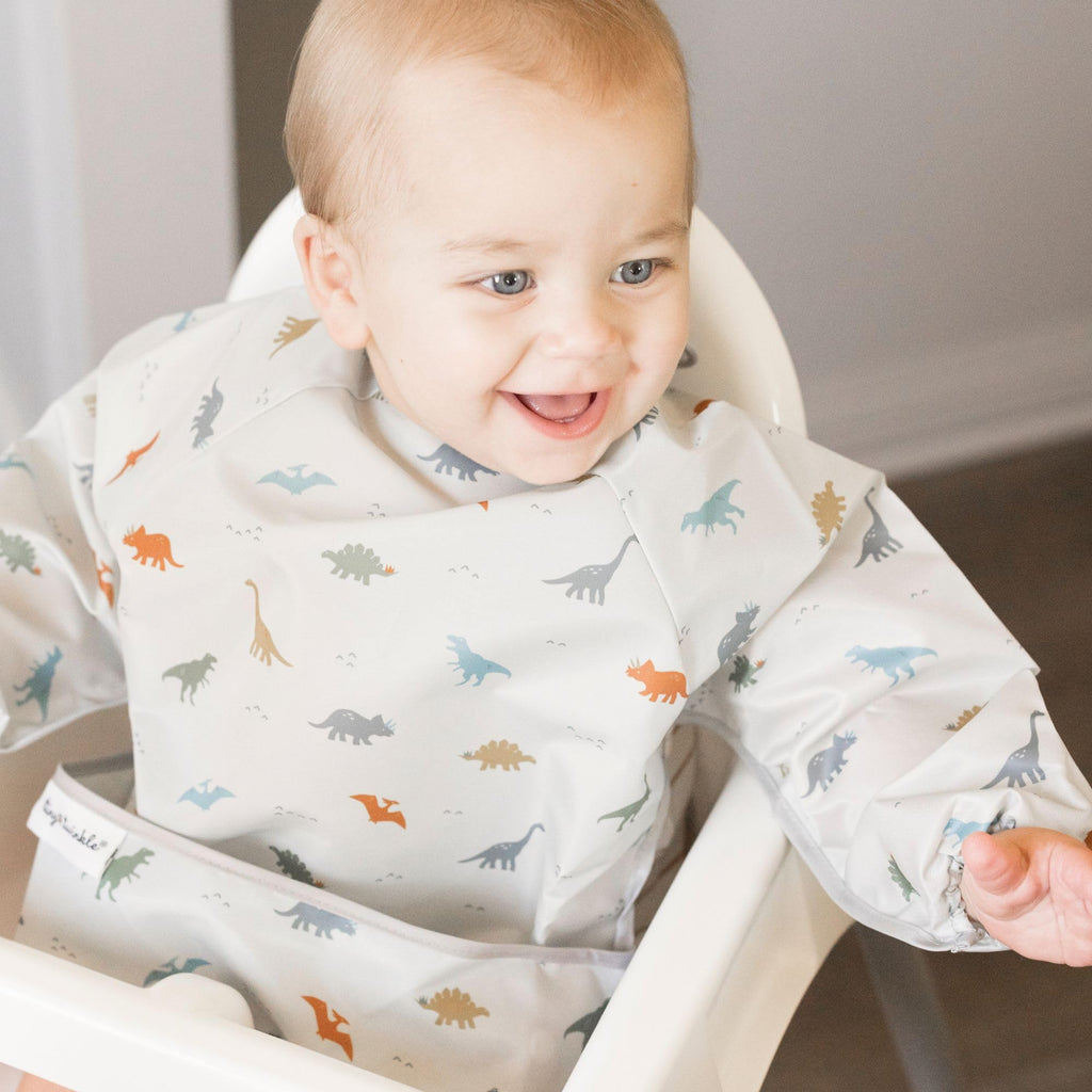 Tiny Twinkle Long Sleeve Bib for Babies & Toddlers | Waterproof Smock Bib for Eating | Machine Washable & Mess-Proof Feeding Essentials | Newborn Shower Gift (Dinosaur, 6–24M)
