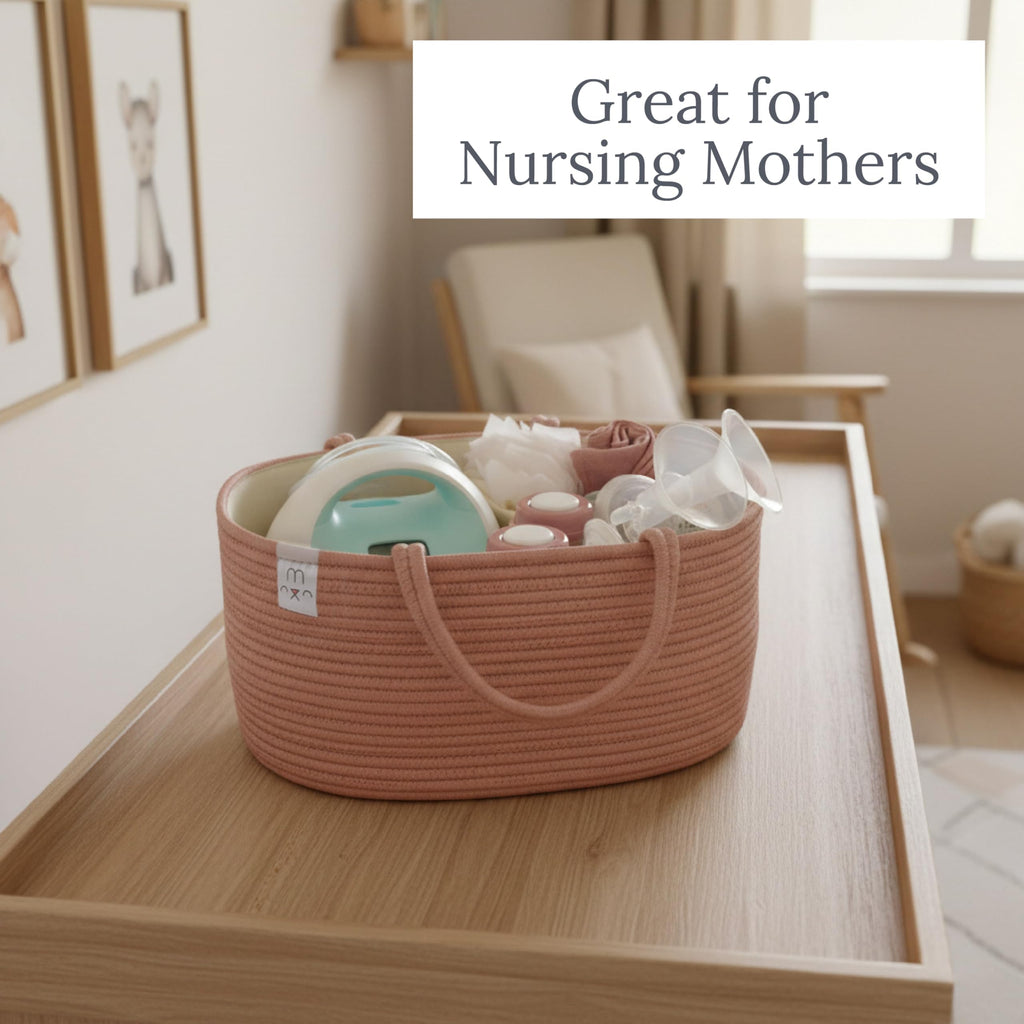 Natemia Diaper Caddy Organizer - Portable Rope Handles & 3 Compartments for Baby Items - Storage Basket for Newborn Essentials - Fits Spectra Breast Pump & Accessories - Registry Must Have (Beige)
