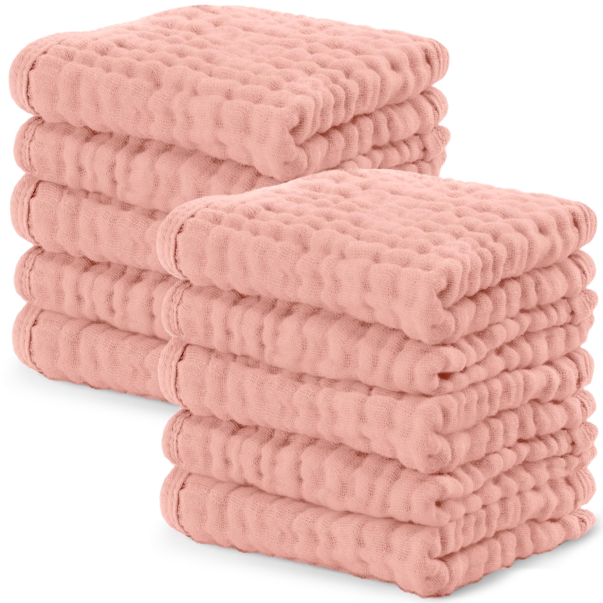 Comfy Cubs Muslin Baby Washcloths 10 Pk - Cotton Wash Cloths - Bold Blush