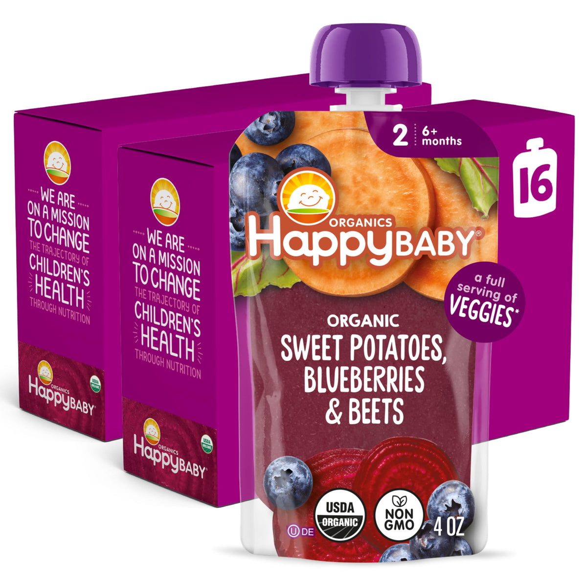 HAPPY BABY Clearly Crafted, Stage 2, Sweet Potato,Blueberry & Beet, 4oz(16)