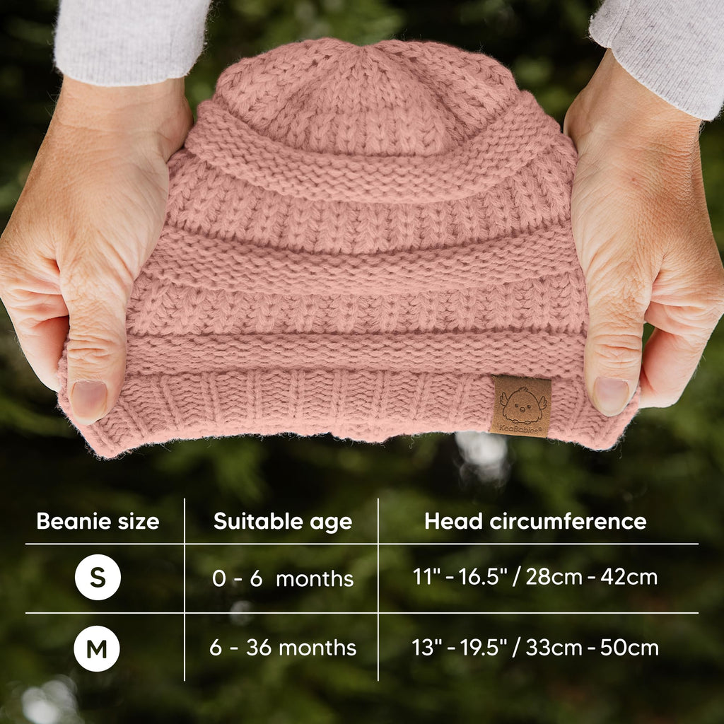 KeaBabies 3-Pack Baby Beanies for Boys, Girls,Soft Cute Baby Hat (Tea Rose, 6-36M)