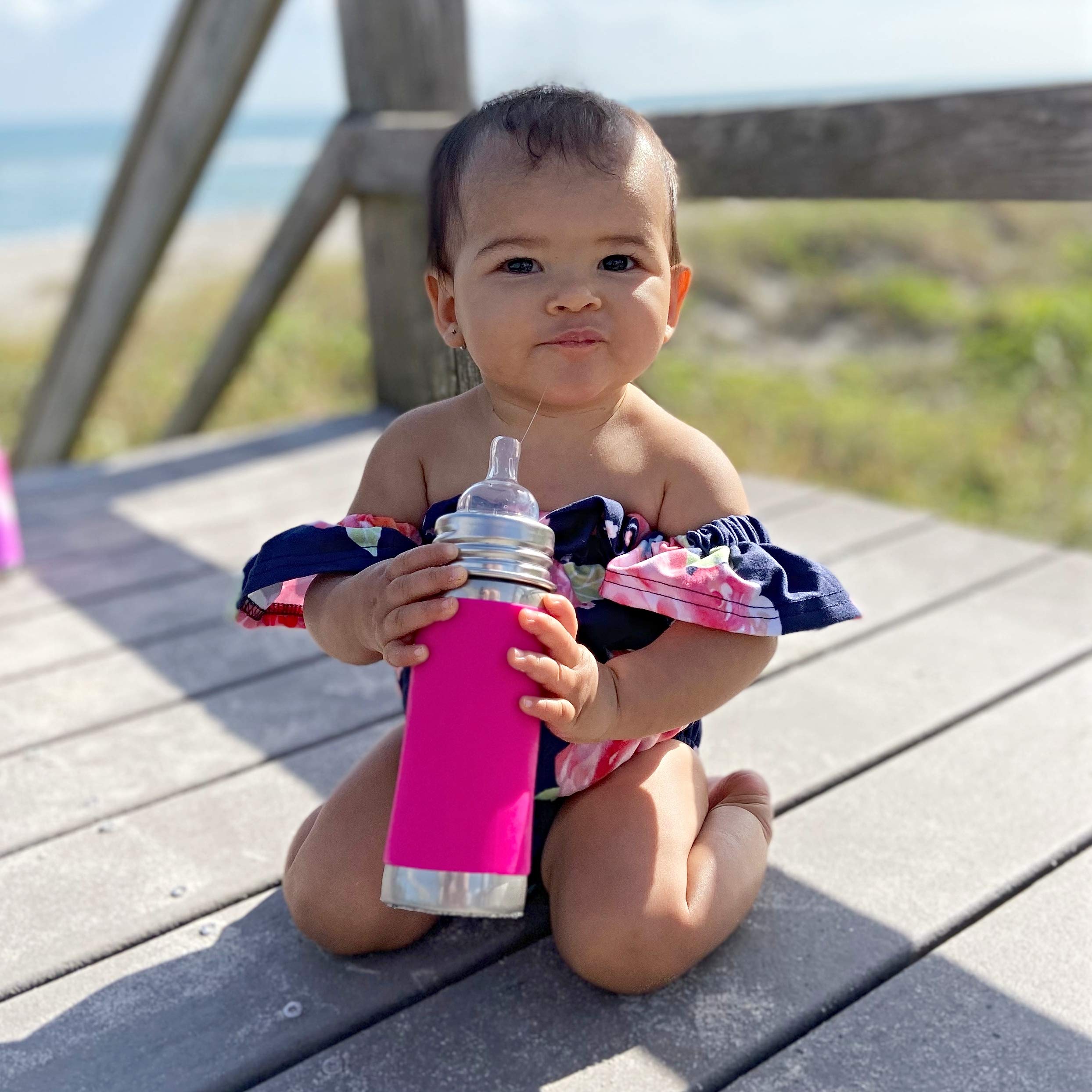 Pura Kiki 9oz/275ml Stainless Steel Infant Bottle w/Sleeve, Anti-Colic, 100% Plastic-Free, MadeSafe Certified, Medical-Grade Silicone, Medium-Flow Nipple, for Babies 3 Months & Up (Rose)