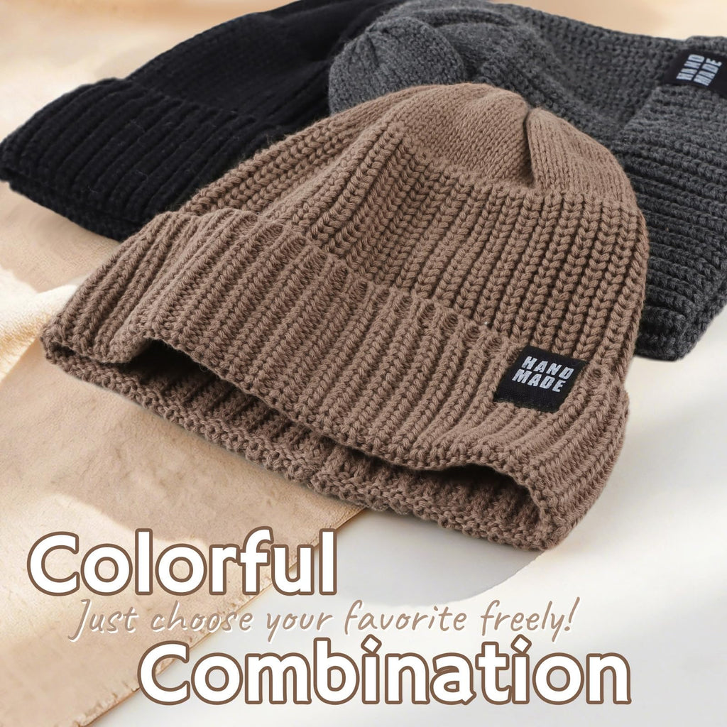 JANGANNSA Simple Knitted Baby Beanie Hip-Hop Boys Winter Hat Toddler Kids Bonnet for Girls 0-5Y (Black+Khaki+Gray, S)
