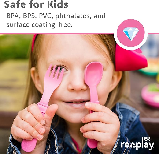 Re-Play Toddler Forks and Spoons Set - 4x4 Utensils Set for Kids - Dishwasher and Microwave Safe - Made in USA - Set of 8-5.8" x 1.2" x 0.2" - Mermaid