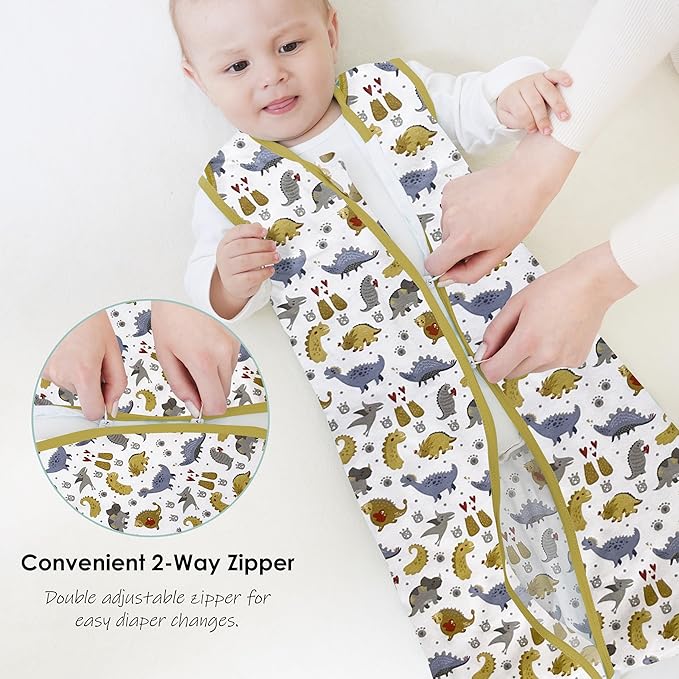 Cute Castle Baby Sleep Sack 0-6 Months - Lightweight 100% Cotton 2-Way Zipper TOG 0.5 Infant Wearable Blanket, Newborn Essentials Toddler Sleep Clothes, 3 Pack(Honey, Dinosaurs, Letters)