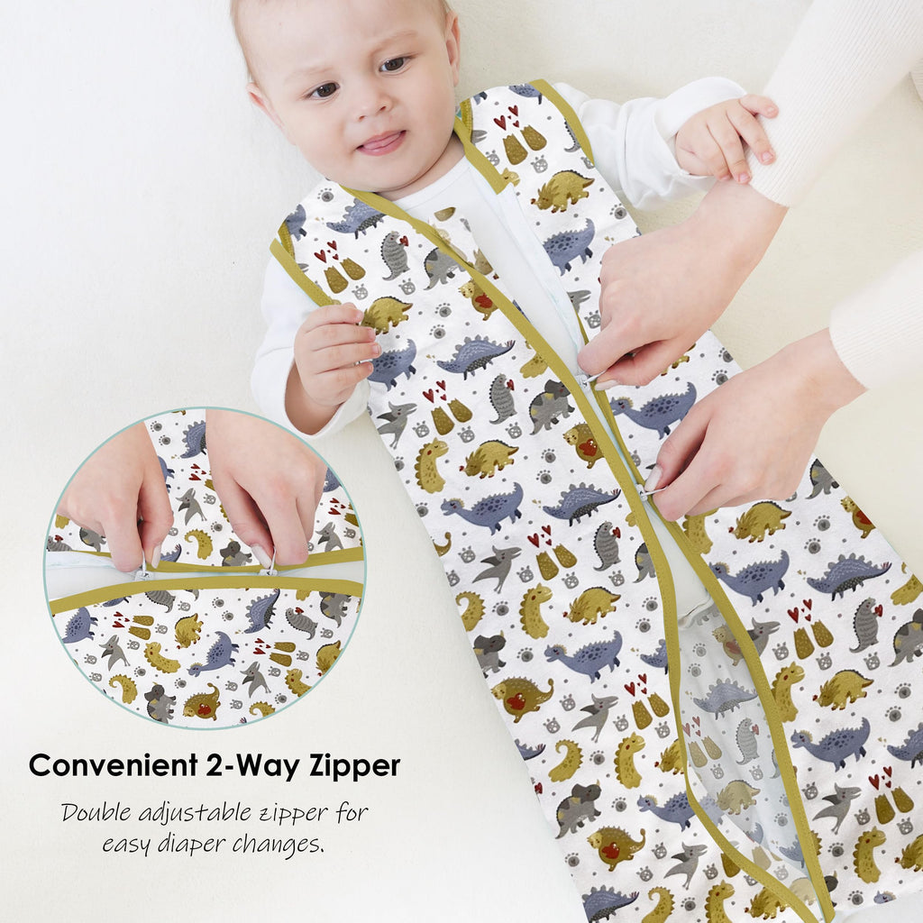 Cute Castle Baby Sleep Sack 18-24 Months - Lightweight 100% Cotton 2-Way Zipper TOG 0.5 Infant Wearable Blanket, Newborn Essentials Toddler Sleep Clothes, 3 Pack(Honey, Dinosaurs, Letters)