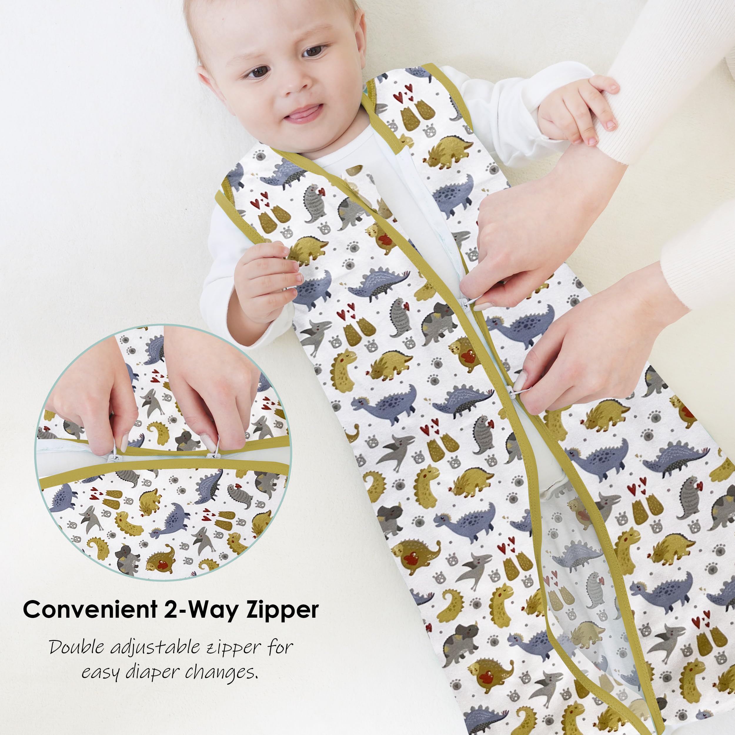 Cute Castle Baby Sleep Sack 18-24 Months - Lightweight 100% Cotton 2-Way Zipper TOG 0.5 Infant Wearable Blanket, Newborn Essentials Toddler Sleep Clothes, 3 Pack(Honey, Dinosaurs, Letters)