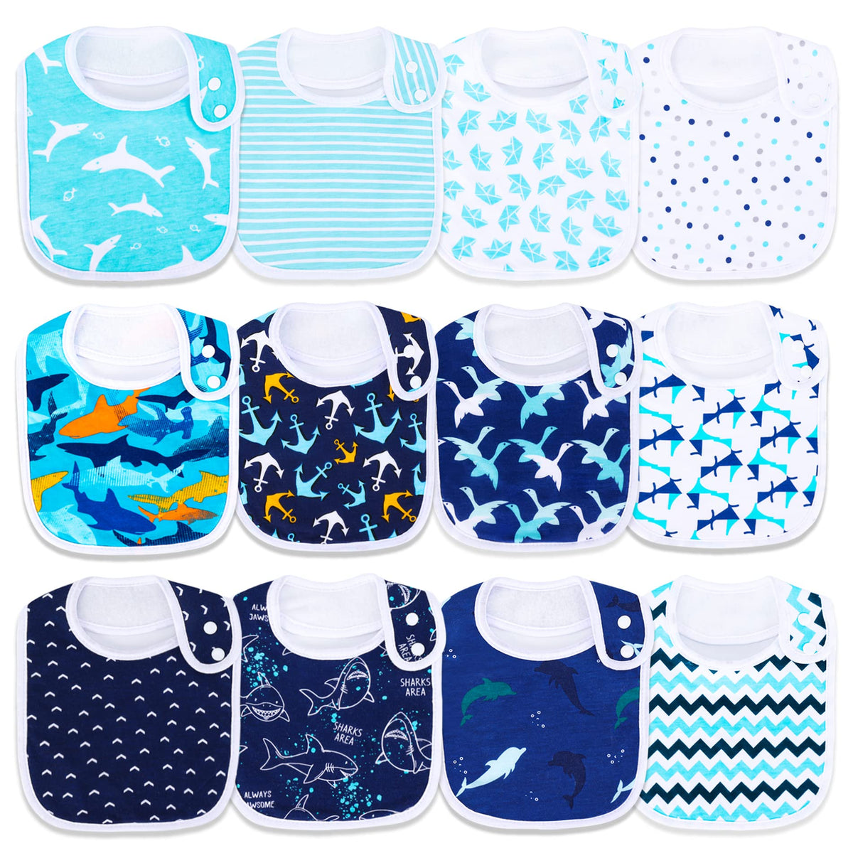 Benoxine Baby Bibs Soft and Absorbent Organic Cotton Bandana Bibs Set for Boys Girls Newborn Unisex Plain Colors 3-36 Months 12 Pcs