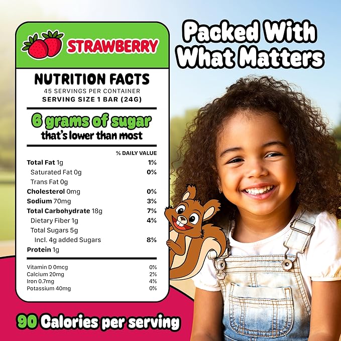 Snakkidz Organic Chewy Granola Bar, Allergen Free, Made with Avocado Oil, Low Sugar (45 Bars, Strawberry)