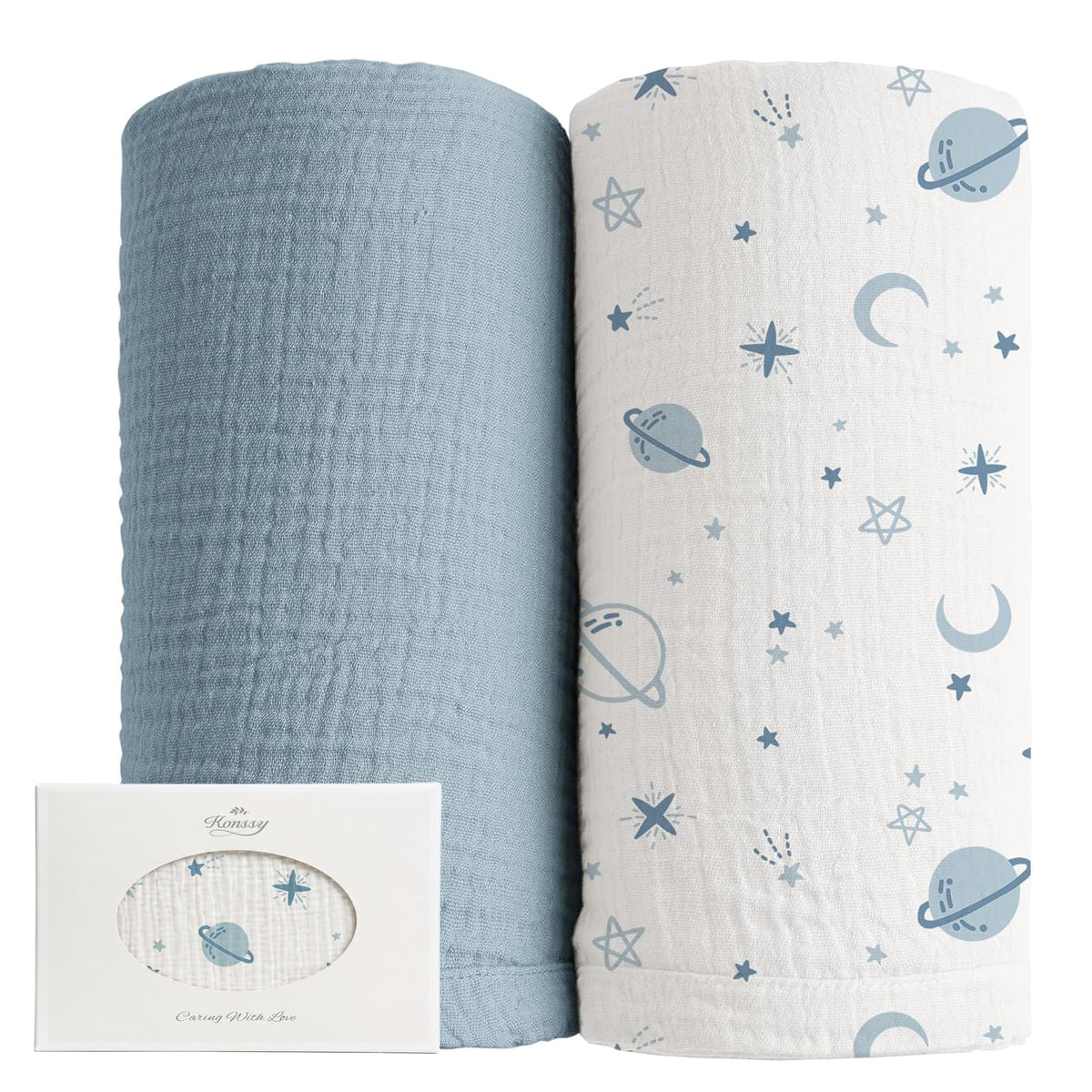 Konssy Muslin Swaddle Blankets, 100% Cotton Receiving Blankets, 47"x 47"