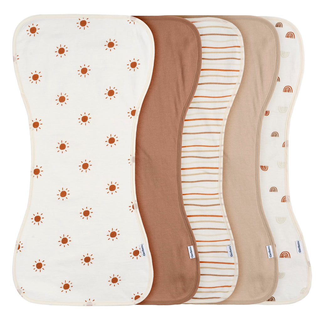 Gerber Baby Unisex Burp Cloths 5-Pack, Rust Tan, Size 10.5" x 21"