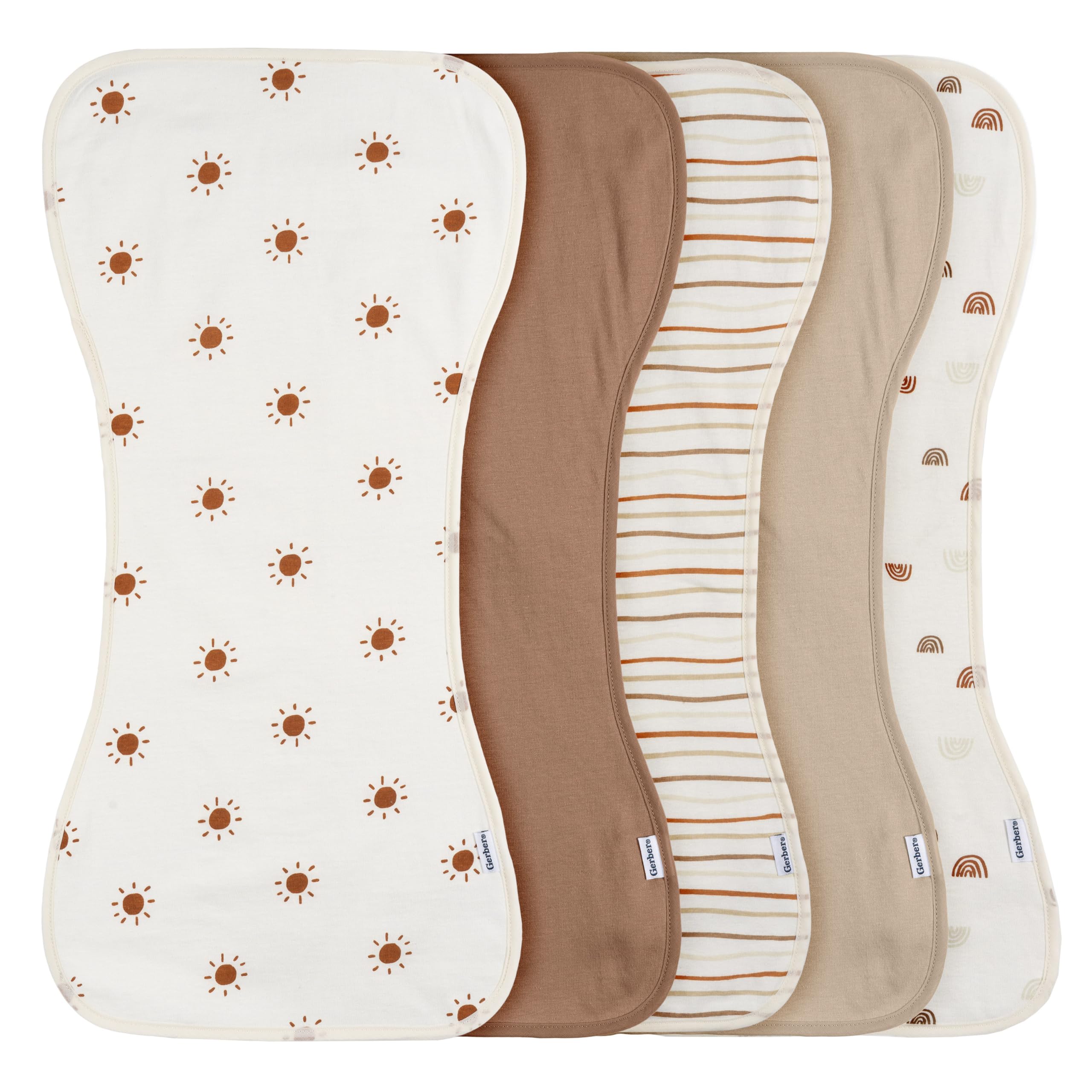 Gerber Baby Unisex Burp Cloths 5-Pack, Rust Tan, Size 10.5" x 21"