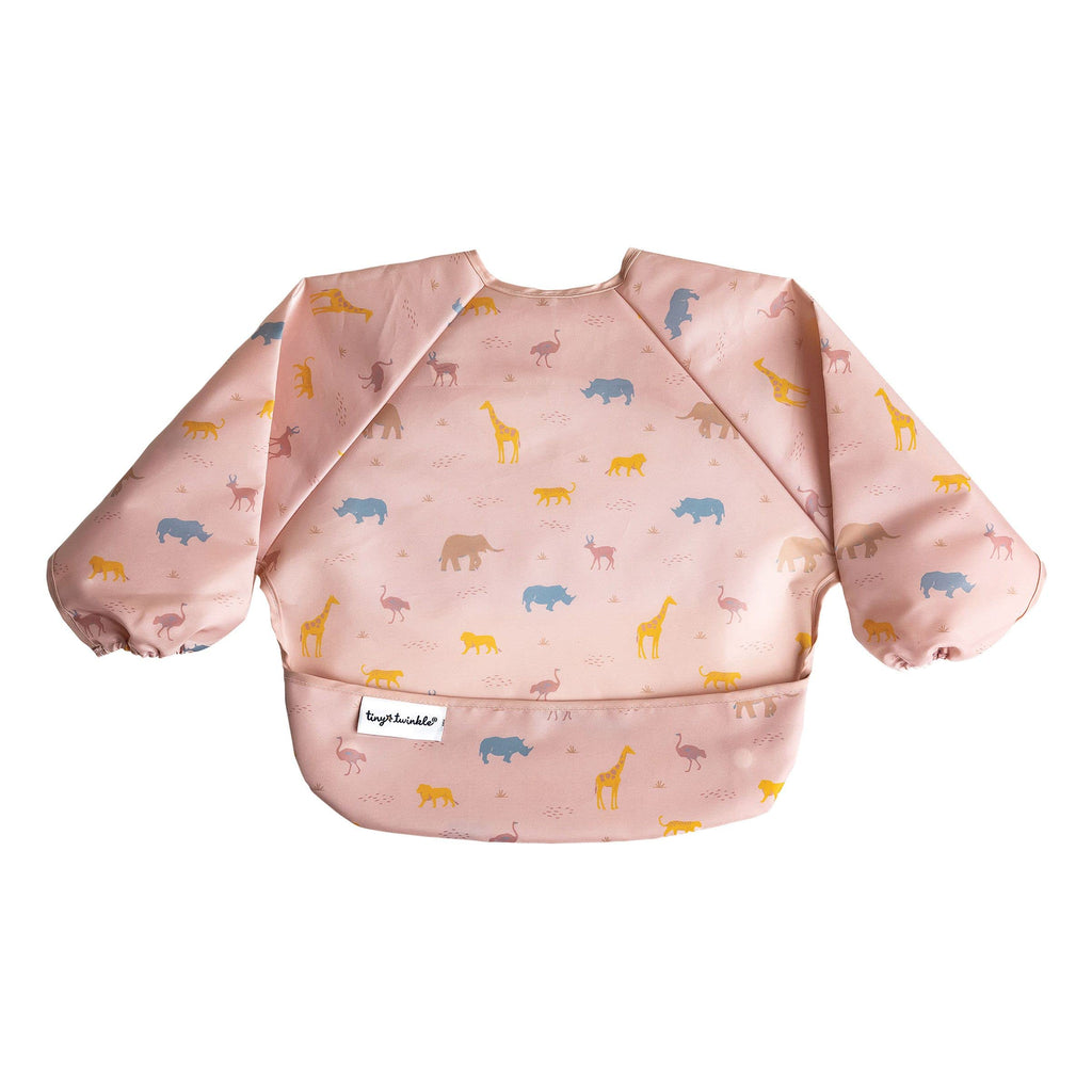 Tiny Twinkle Long Sleeve Bib for Babies & Toddlers | Waterproof Smock Bib for Eating | Machine Washable & Mess-Proof Feeding Essentials | Newborn Shower Gift (Petite Safari, 2-4Y)