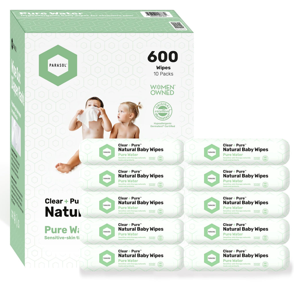 Parasol Clean+Pure Natural Baby Wipes, 600 Count (10 Packs of 60)