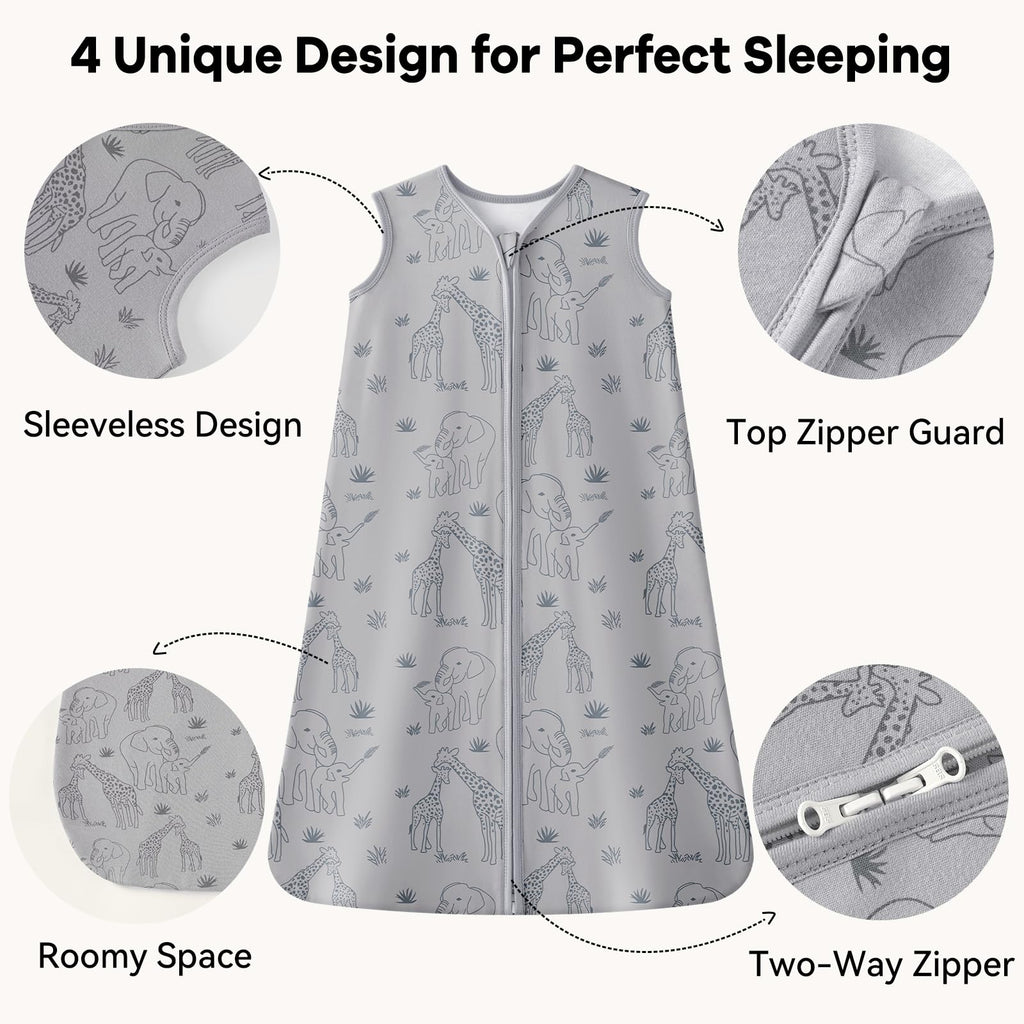Unnivoll Baby Sleep Sack 6-12 Months 1.0 Tog Baby Wearable Blanket 100% Cotton Sleeping Sack with 2-Way Zipper for Infant Newborn Apricot & Gray Elephant