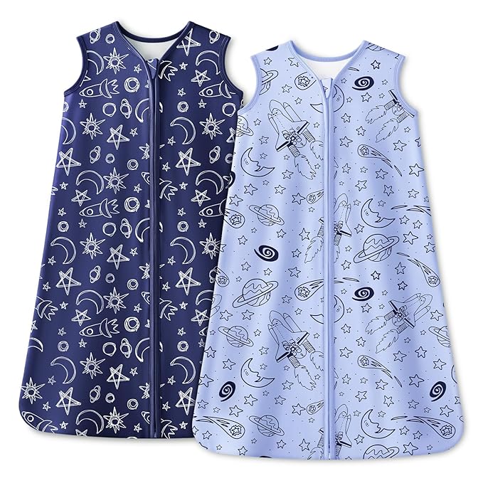 Baby Sleep Sack 6-12 Months 1.0 Tog Baby Wearable Blanket 100% Cotton Sleeping Sack with 2-Way Zipper for Infant Newborn Blue& Green space