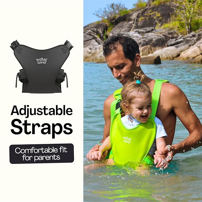 WaterLand Baby Carrier - Innovative Carrier You Can Use Both in Water & Land - Waterproof Infant Chest Holder with Adjustable Straps, Lightweight Toddler Harness for Pool & Beach (KeylimeGreen)