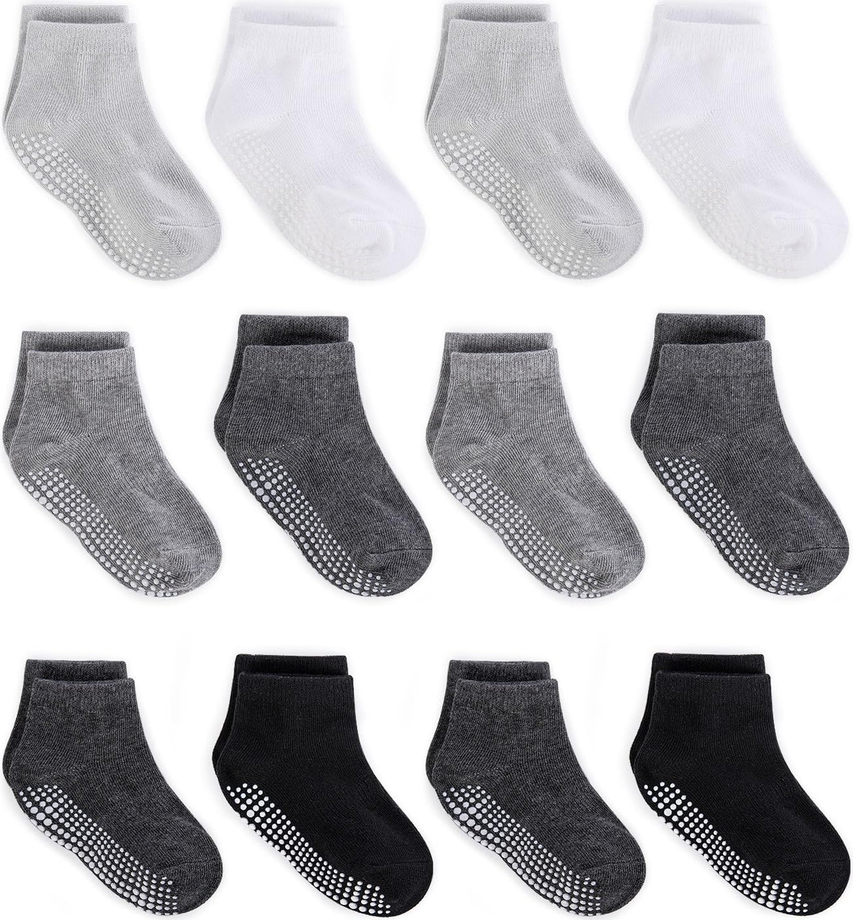 ZAPLES Baby Boys Non Slip Grip Ankle Socks with Non Skid Soles for Infants Toddlers Kids, 12 Pairs, Stripes Assort, 8-10 Years
