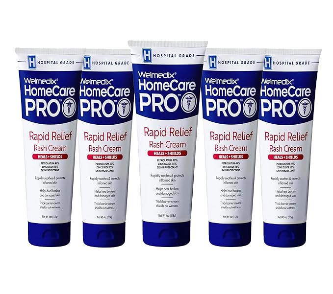 Welmedix Rapid Relief Diaper Rash Cream with Zinc Oxide, Hospital Grade Barrier Cream for Adults, and Babies with Fragile or Sensitive Skin (4oz Tube, Pack of 5)